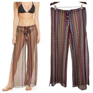 BECCA Multicolor Zigzag Sheer Wide-Leg Beach Pants Coverup
